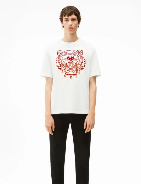 Kenzo Orange Yellow Embroidered Tiger Capsule Crewneck T-Shirt (White)