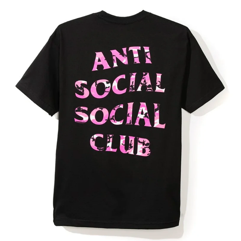 Anti Social Social Club Pink Camo Logo Beverly Black Tee