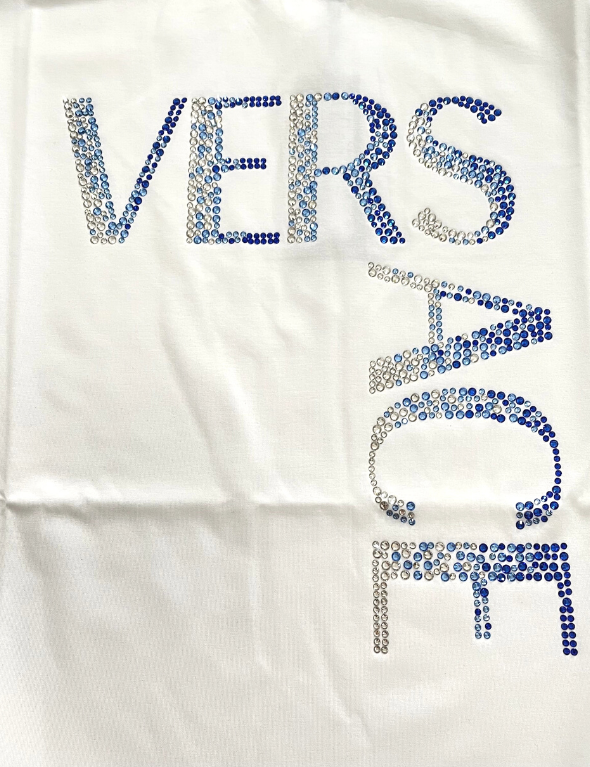 Versace Logo Blue and White Crystal T-Shirt (White)