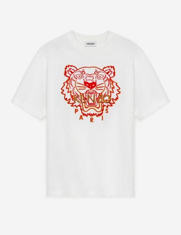 Kenzo Orange Yellow Embroidered Tiger Capsule Crewneck T-Shirt (White)