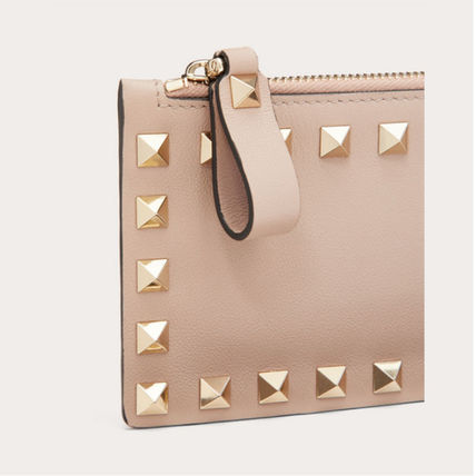 Valentino Rockstud Calfskin Coin Purse And Card Holder (Pink)