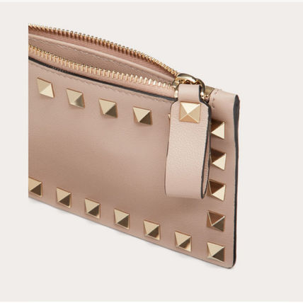 Valentino Rockstud Calfskin Coin Purse And Card Holder (Pink)