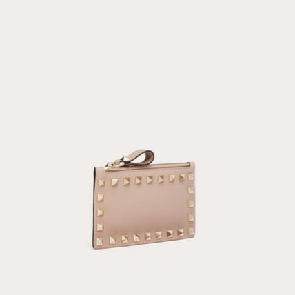 Valentino Rockstud Calfskin Coin Purse And Card Holder (Pink)
