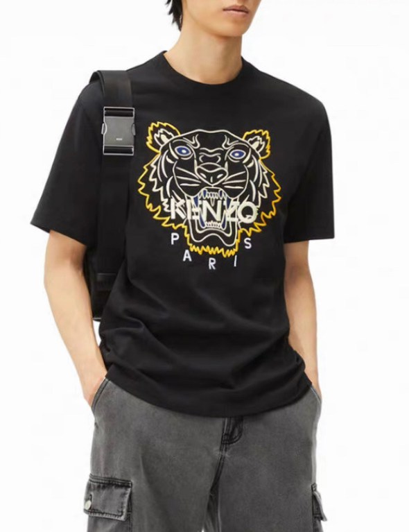 Kenzo White Yellow Embroidered Tiger Capsule Crewneck T-Shirt (Black)
