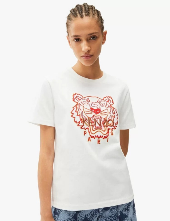 Kenzo Orange Yellow Embroidered Tiger Capsule Crewneck T-Shirt (White)