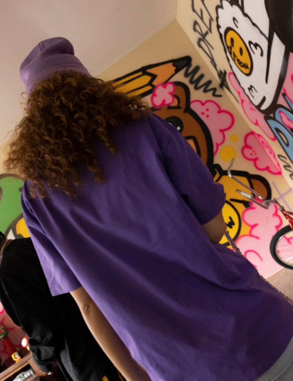 Drew House Smiley Monogram Slogan Hipster High Street FOG Cotton Tee - Violet