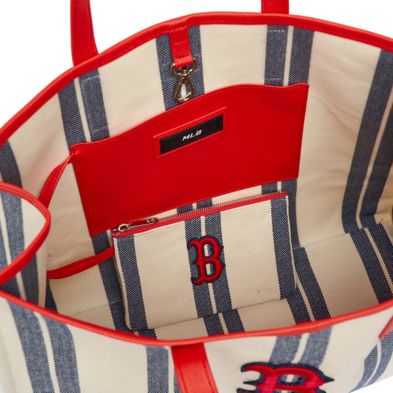 MLB Ethnic Stripe Boston Redsox Tote Bag (White)