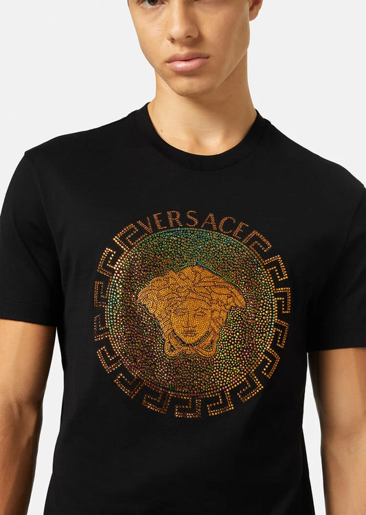 Versace Embellished Gradient Rhinestone Medusa Head Tee (Black)