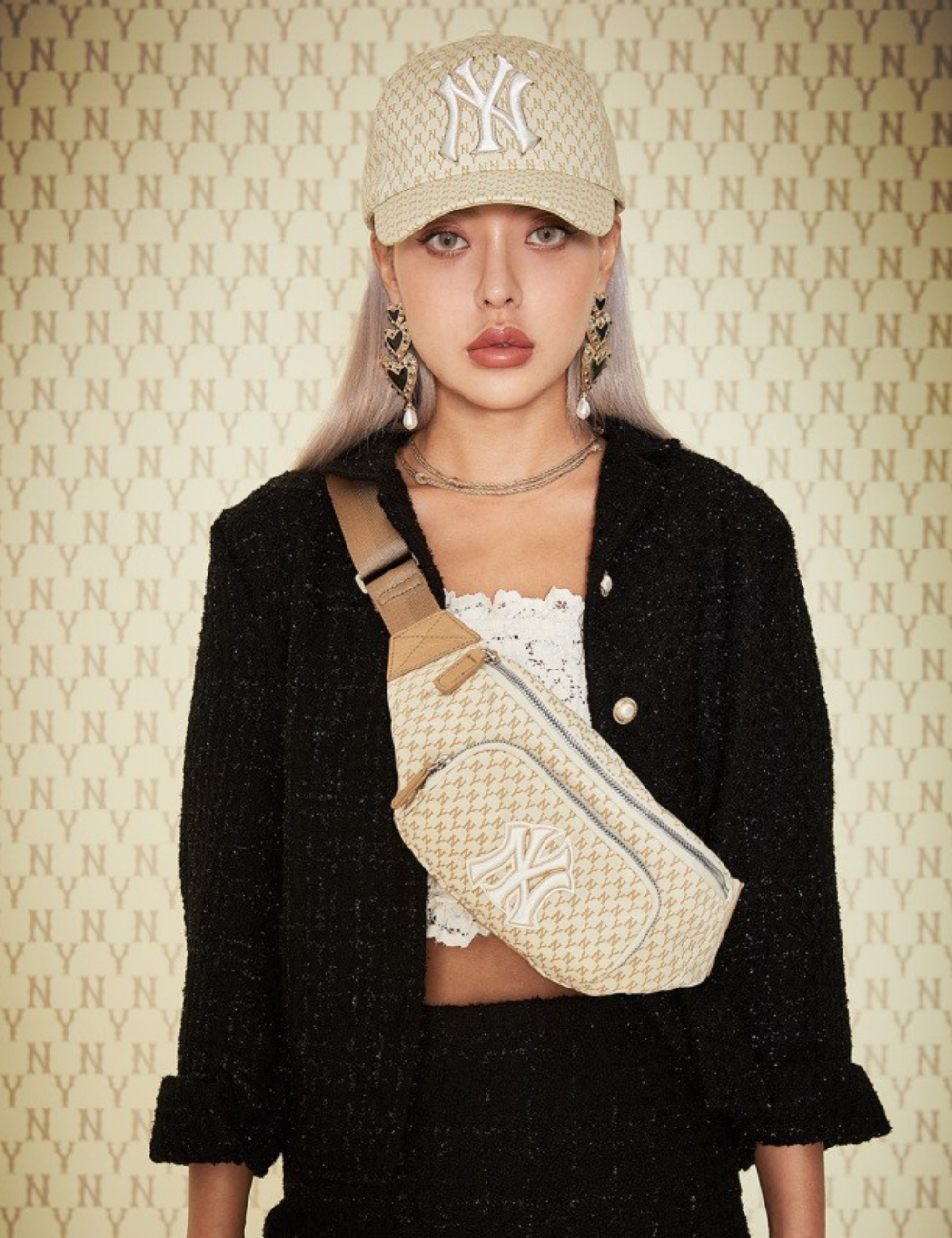 MLB New York Yankees Monogram Waist Bag (Beige) - Shop Streetwear, Sneakers, Slippers and Gifts online | Malaysia - The Factory KL