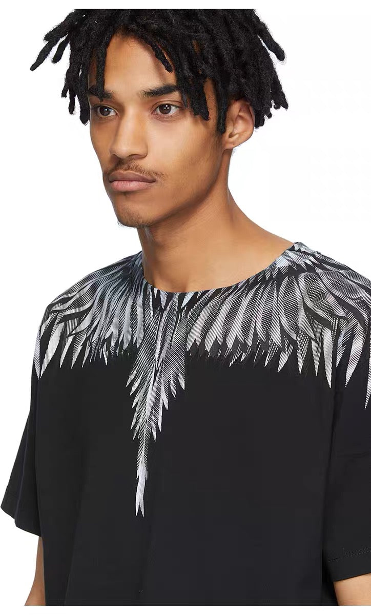 MARCELO BURLON COUNTY OF MILAN SS22- Black Grey Wings Mosaic T-shirt (Black)