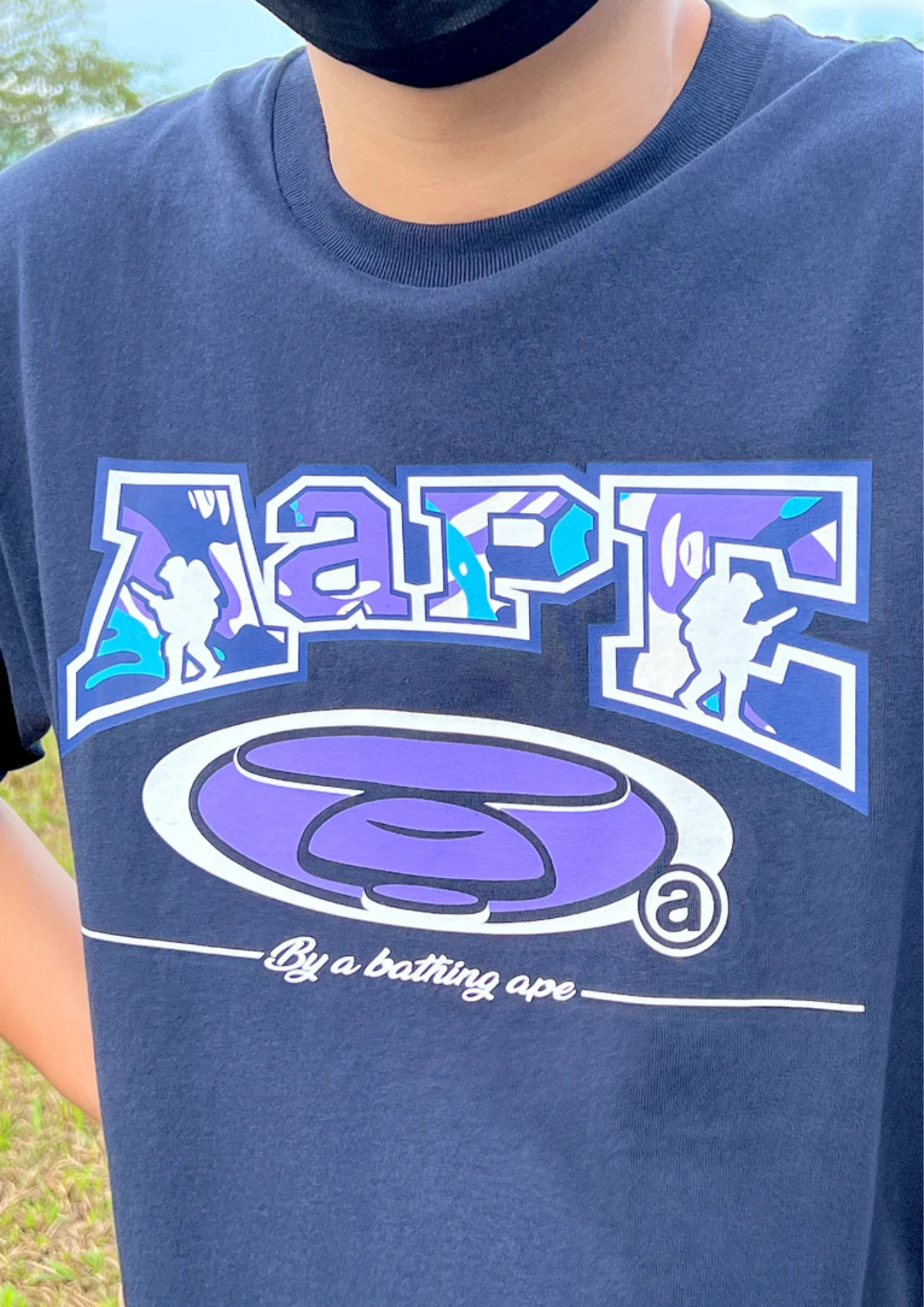 Aape Purple Camo Front Logo Tee (Navy)