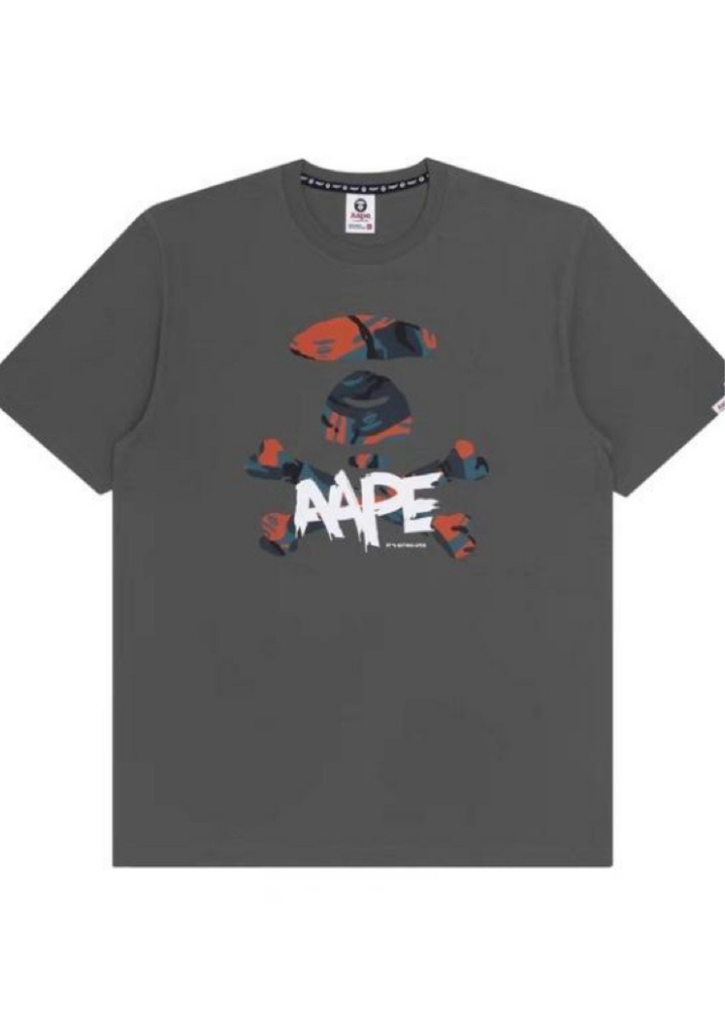 Aape Contrast Camouflage Ape X-Bone Alphabet Printed Short Sleeve Tee (Grey)