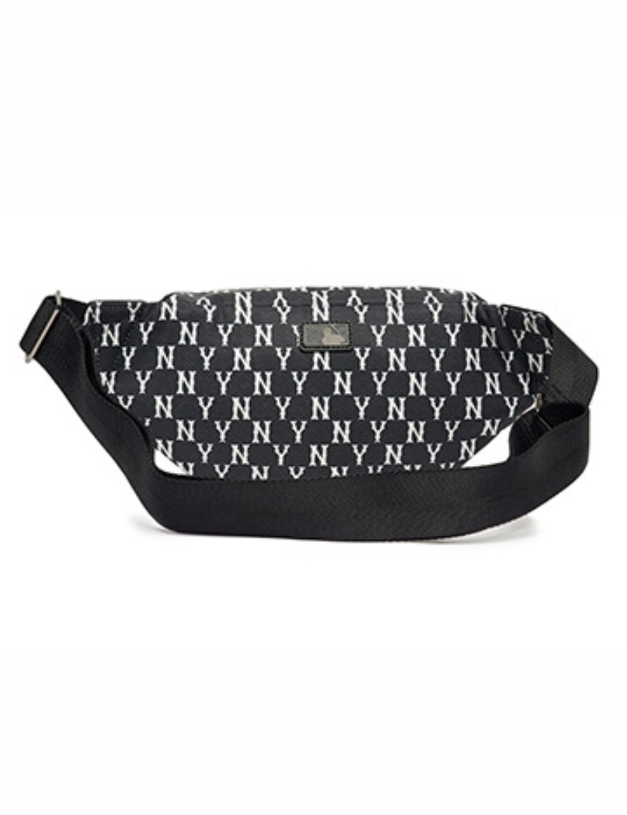 MLB Monogram New York Yankees Hip Sack NY Logo Waist Bag Pouch Bag (Black)