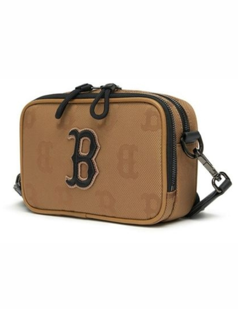 MLB Monogram Nylon Jacquard Mini Crossbody Bag Boston Red Sox (Dark Beige)