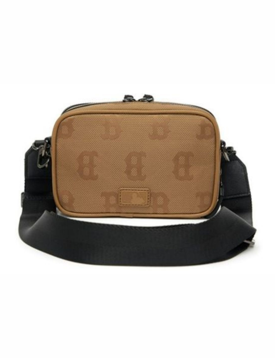 MLB Monogram Nylon Jacquard Mini Crossbody Bag Boston Red Sox (Dark Beige)