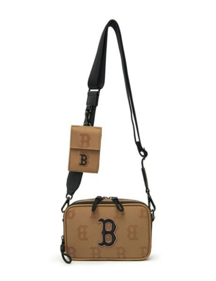 MLB Monogram Nylon Jacquard Mini Crossbody Bag Boston Red Sox (Dark Beige)