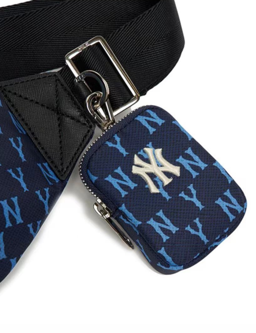 MLB Monogram New York Yankees Hip Sack NY Logo Waist Bag Pouch Bag (Navy)