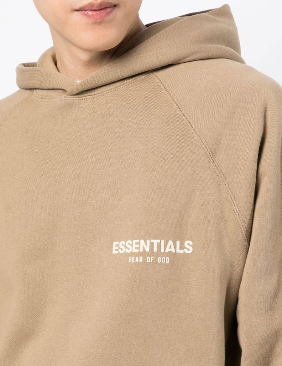 Fear of God - Essentials Logo Flocked Cotton Blend Jersey Hoodie - Desert Taupe