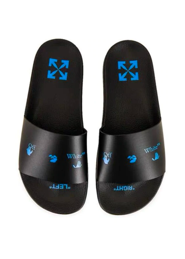 Off-White Print Flat Slides (Black/Blue)