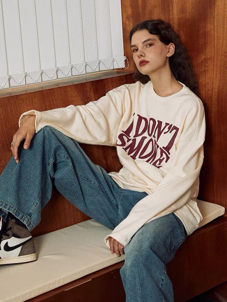I Don't Smoke Basic Logo Sweatshirt (Light Beige)