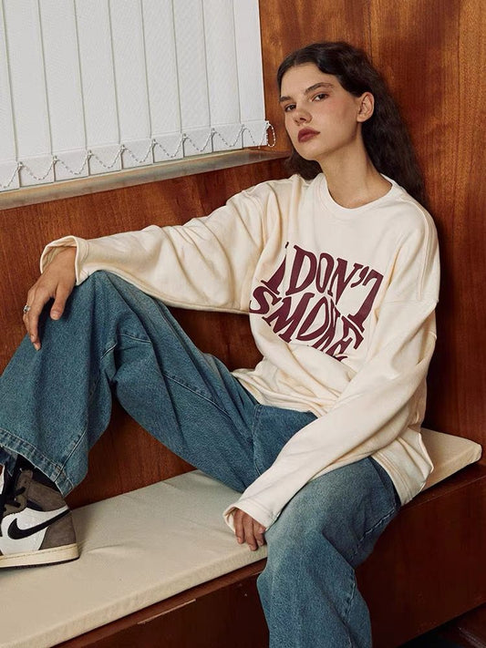 I Don't Smoke Basic Logo Sweatshirt (Light Beige)