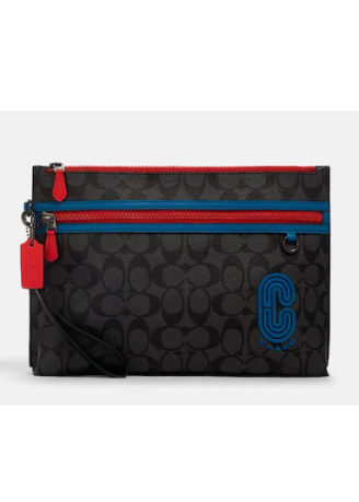 Coach Carryall Pouch In Colorblock Signature Canvas With Coach Patch