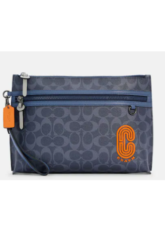 Coach Carryall Pouch In Colorblock Signature Canvas in Denim Blue 