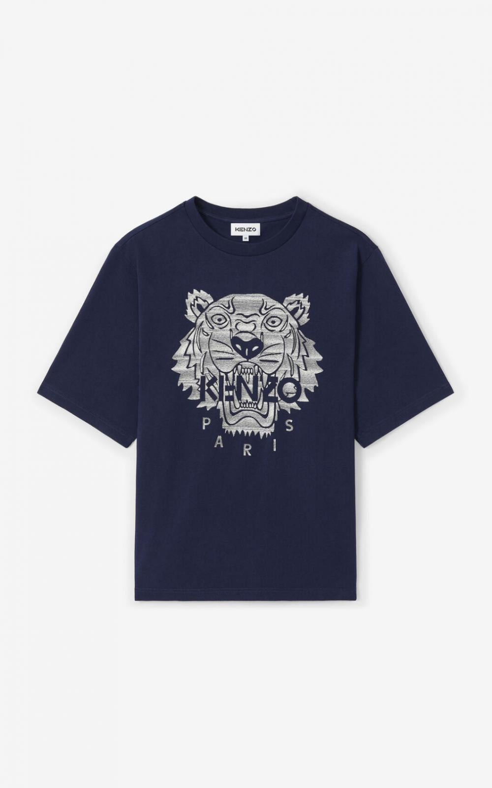 Kenzo Silver Embroidered Tiger T-shirt (Navy Blue)