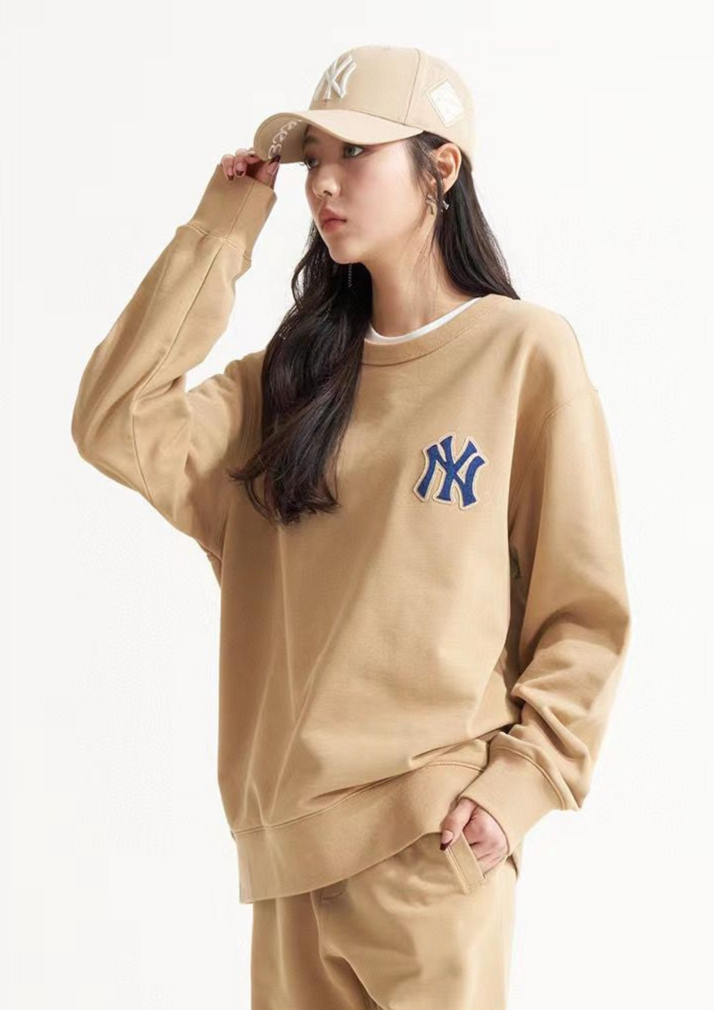 MLB New Era New York Yankees Back Big Logo Sweatshirts White Line (Khaki)