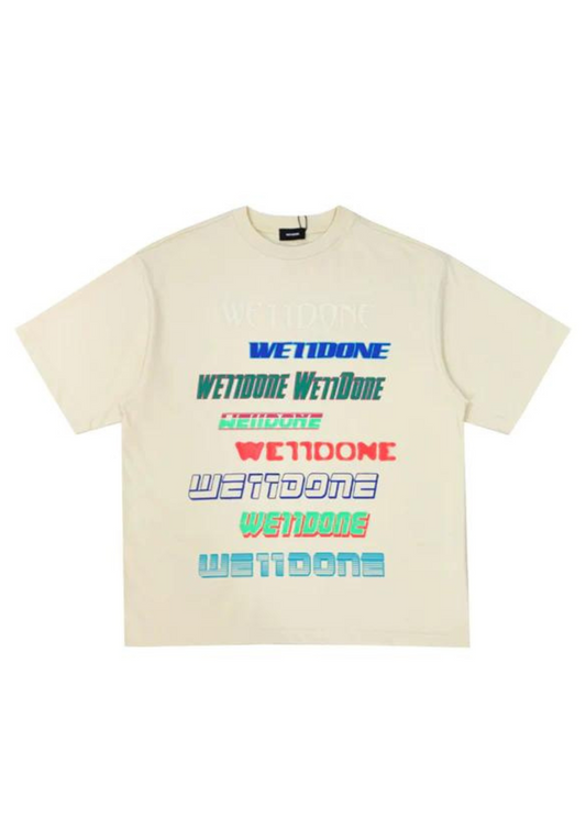 WE11DONE Multi Logo Printed T-Shirt (Cream)
