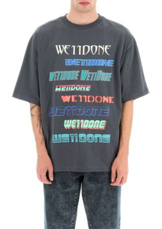WE11DONE Multi Logo Printed T-Shirt (Black)