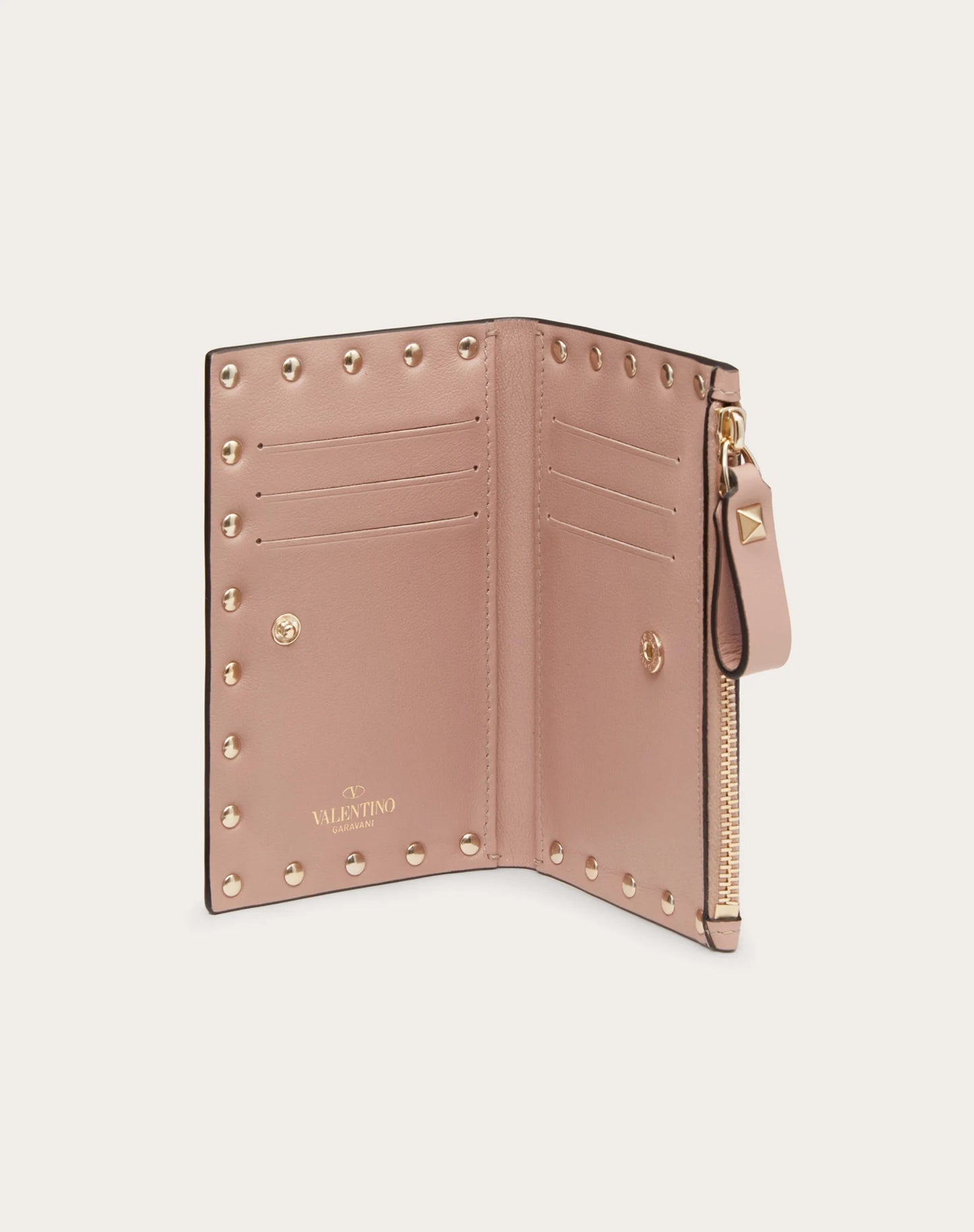 Valentino Rockstud Calfskin Coin Purse And Card Holder (Pink)