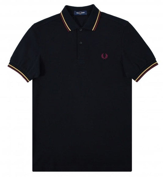 Fred Perry Maroon Yellow Stripe Black Polo Shirt