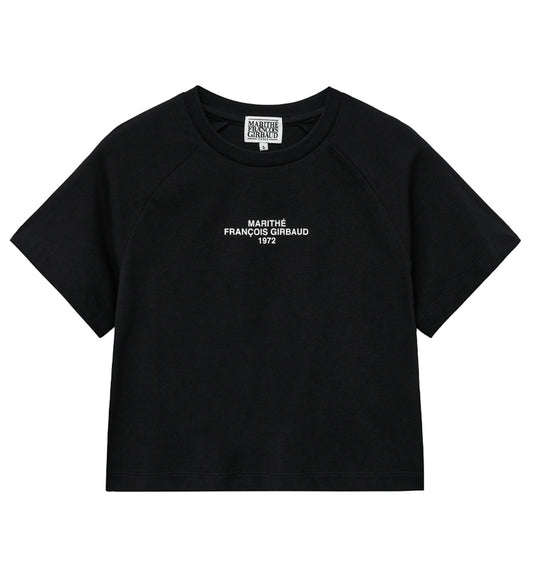 Marithe W Lettering Logo Crop T-Shirt (Black)