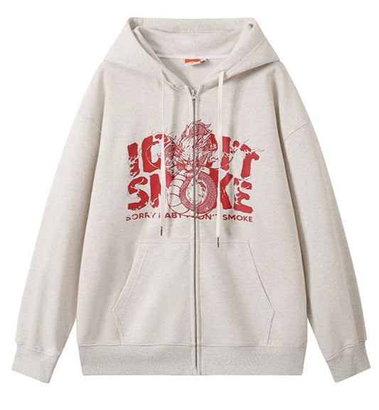 I Don't Smoke Red Dragon Zip Hoodie (White)