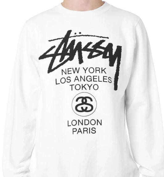 Stussy World Tour Crewneck Sweatshirt (White)