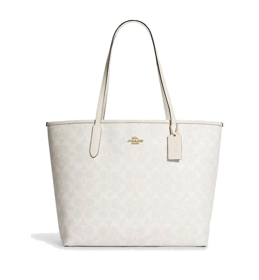 Coach City Tote in Glacier Signature Canvas White