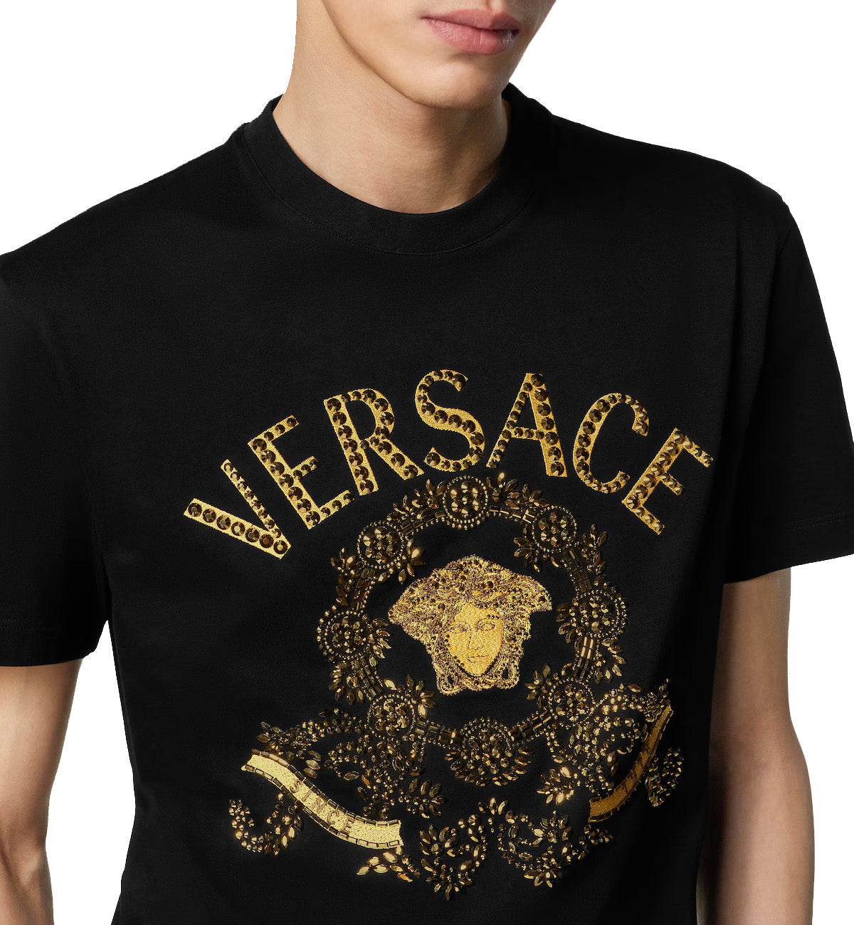 Versace Embroidered Cotton Jersey T-Shirt