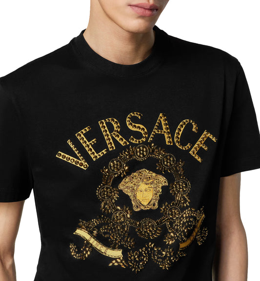 Versace Embroidered Cotton Jersey T-Shirt
