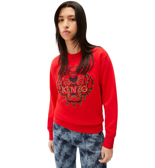 Kenzo Black Gold Embroidered Tiger Logo Red Sweatshirt