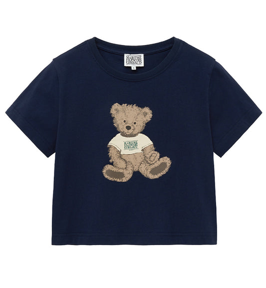 Marithe W Doodle Bear T-Shirt (Navy)