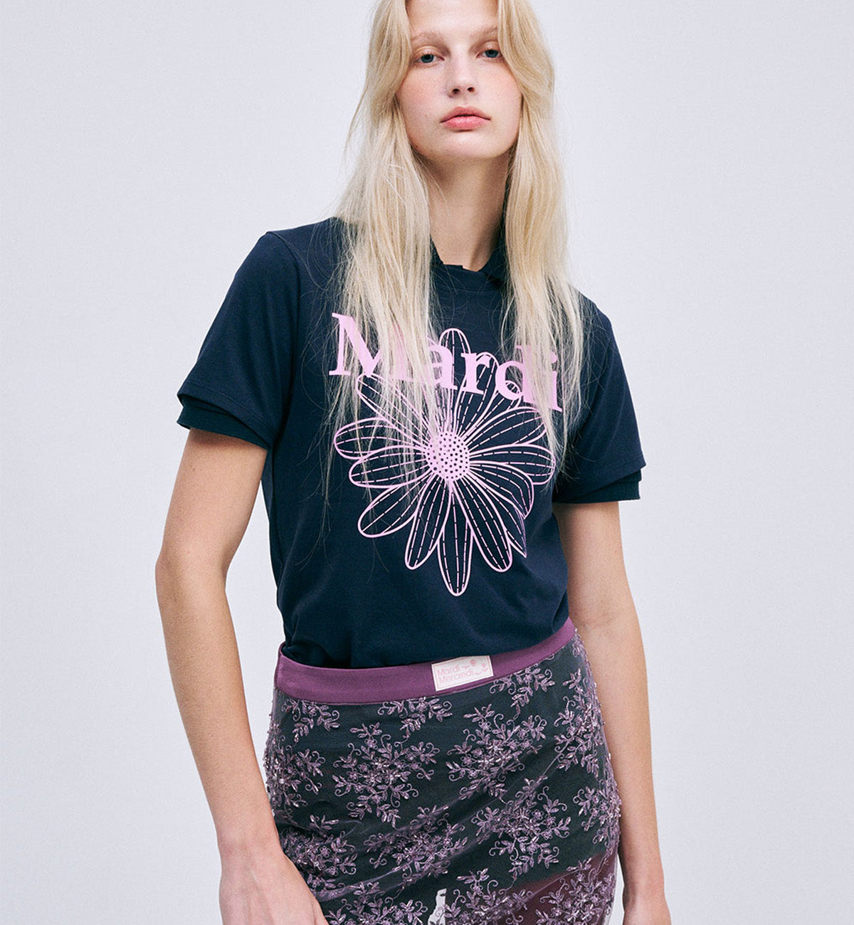 Mardi Mercredi Flower Mardi T-Shirt (Navy Lavender)