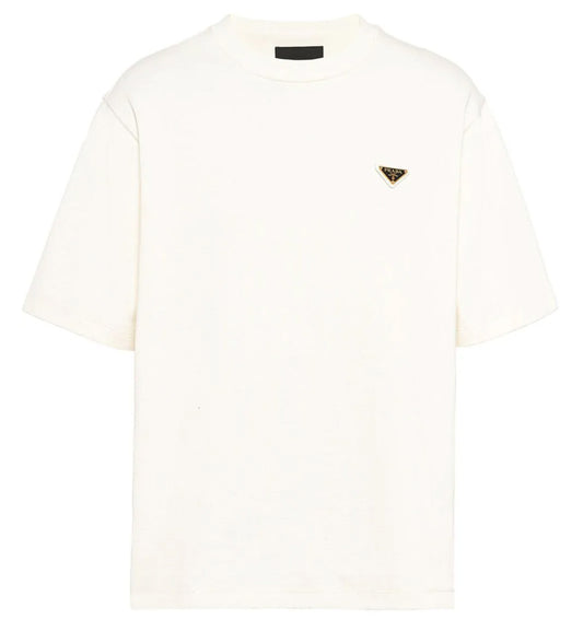 Prada Triangle Logo Cotton T-Shirt (White)