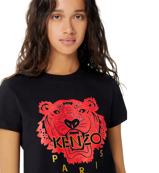 Kenzo Female 3D Red Tiger (Black Word) Logo T-Shirt