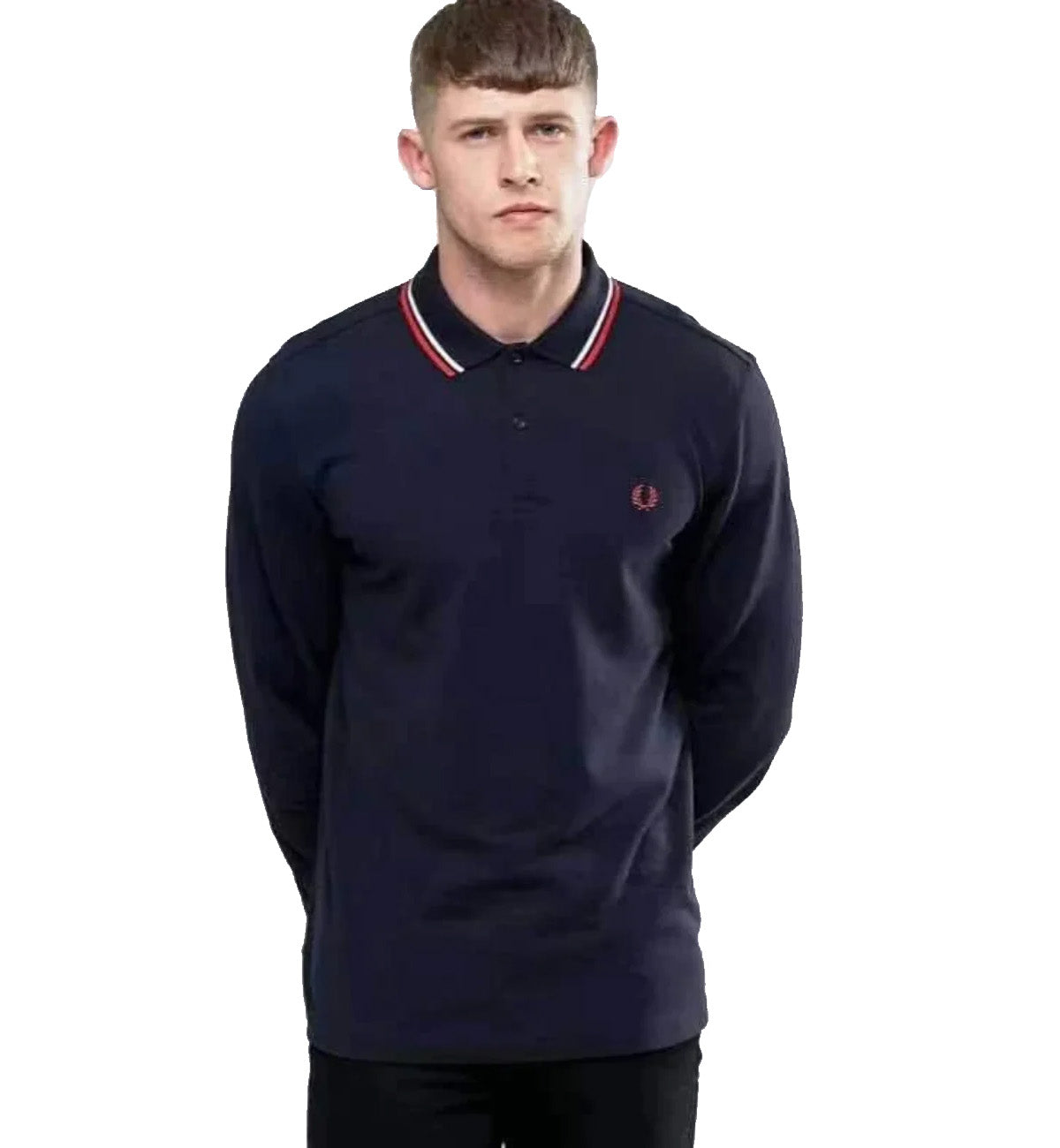 Fred Perry Red & White Twin Tipped Polo Sweatshirt (Navy Blue)