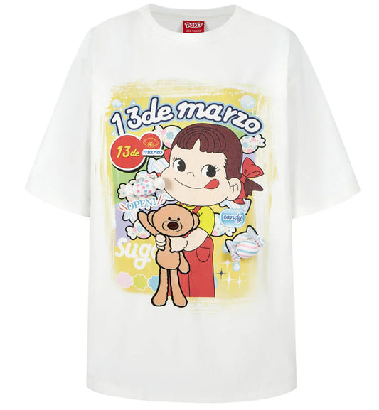 13DE MARZO X Peko Sweets Bear Washed T-Shirt (White)