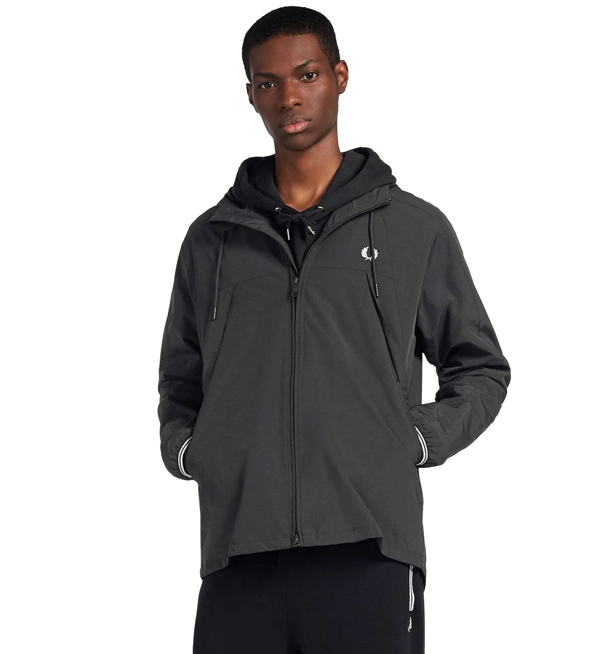 Fred Perry Tipped Hooded Sports Black Jacket