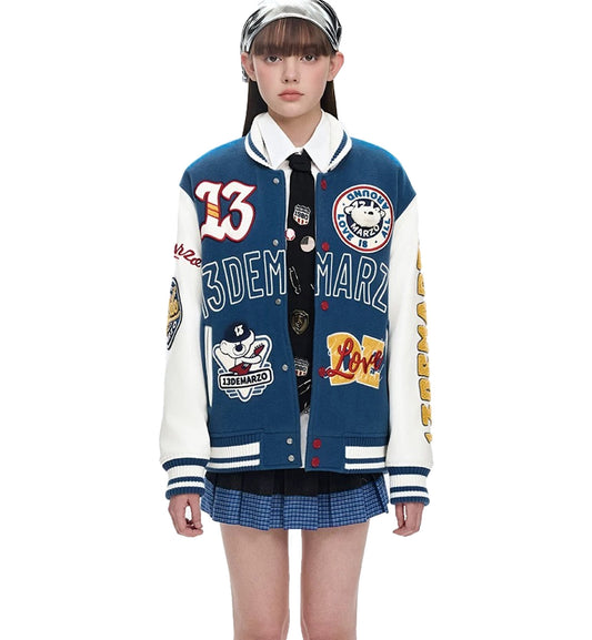 13DE MARZO Doozoo Retro Instruments Baseball Jacket (Blue)