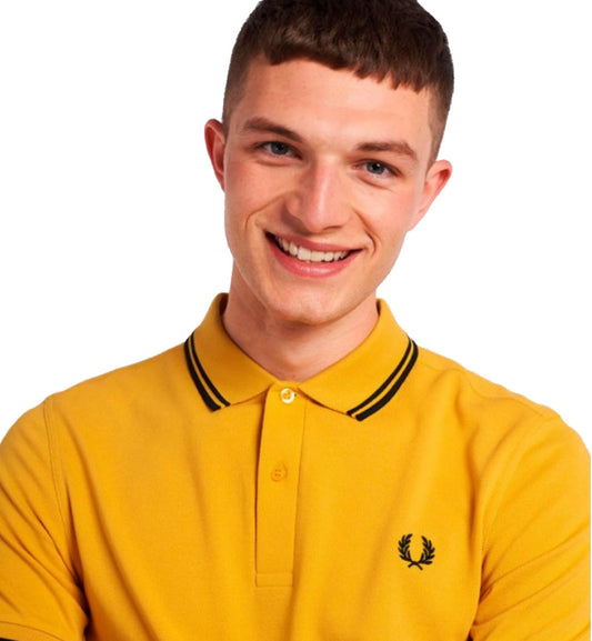 Fred Perry Black Double Stripe Polo Gold Shirt