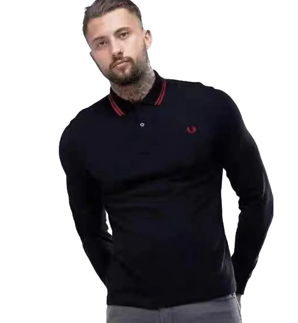 Fred Perry Red Twin Tipped Polo Sweatshirt (Black)